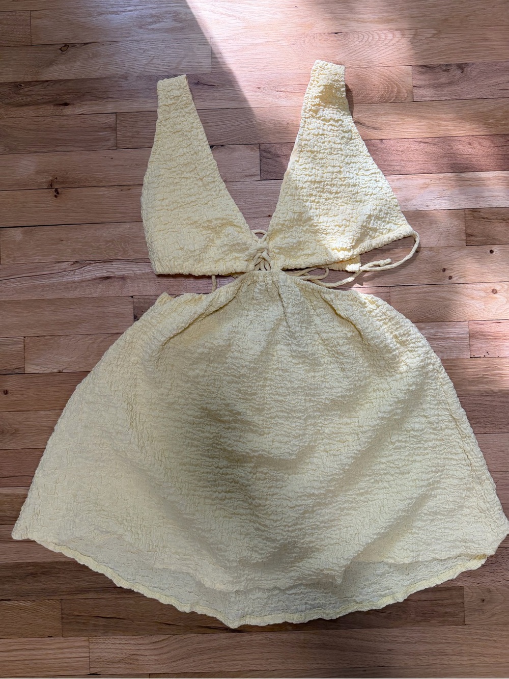 Textured Yellow Cutout Summer Dress